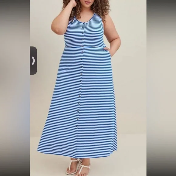 Torrid Button Front Blue White Striped Jersey Maxi Dress Plus Size 4x Torrid Button Front Blue White Striped Jersey Maxi Dress Plus Size 4x